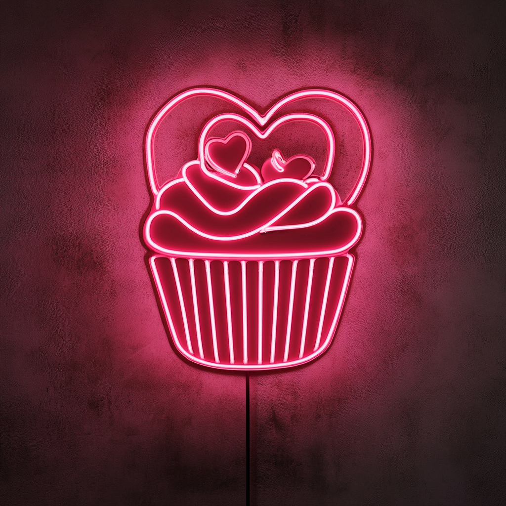Cupcake Heart - Pink Neon Sign, 18 Inches