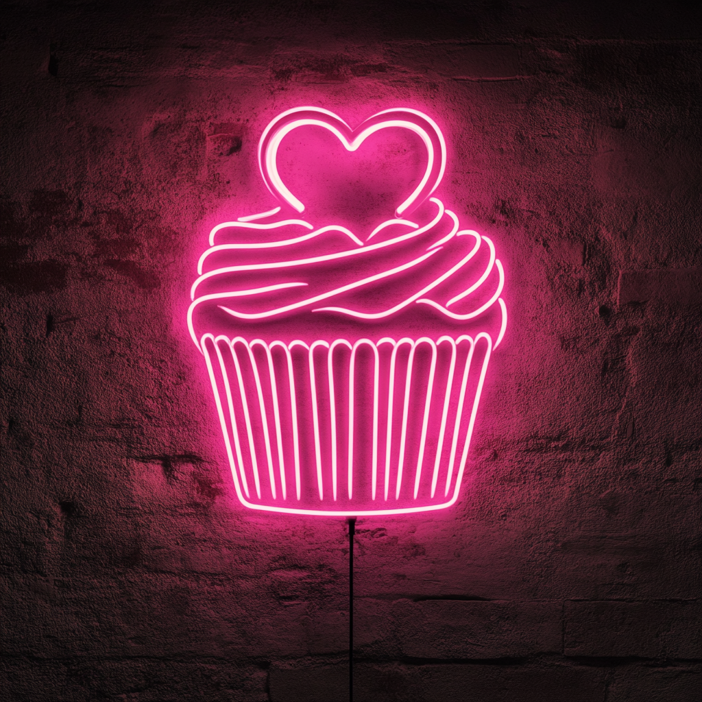 Cupcake Heart - Pink Neon Sign, 18 Inches