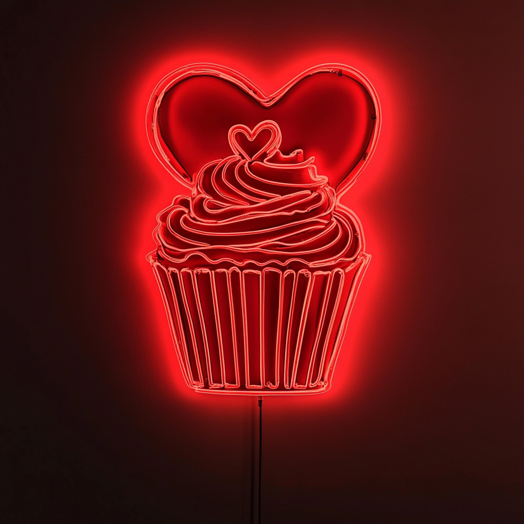 Cupcake Heart - Red Neon Sign, 18 Inches