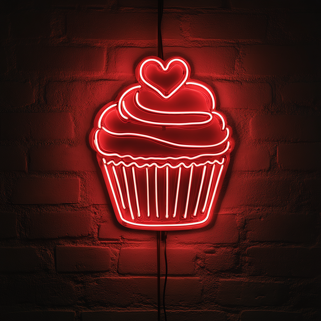 Cupcake Heart - Red Neon Sign, 24 Inches