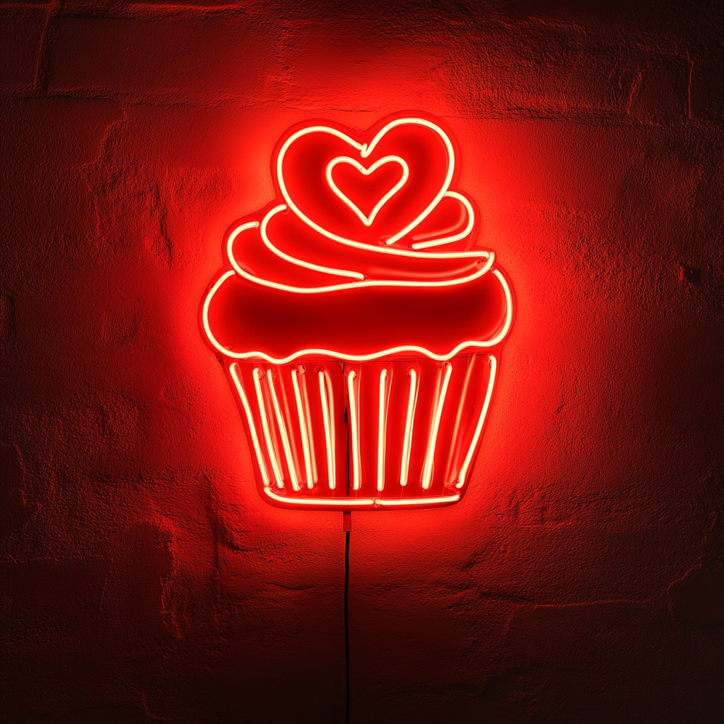 Cupcake Heart - Red Neon Sign, 24 Inches