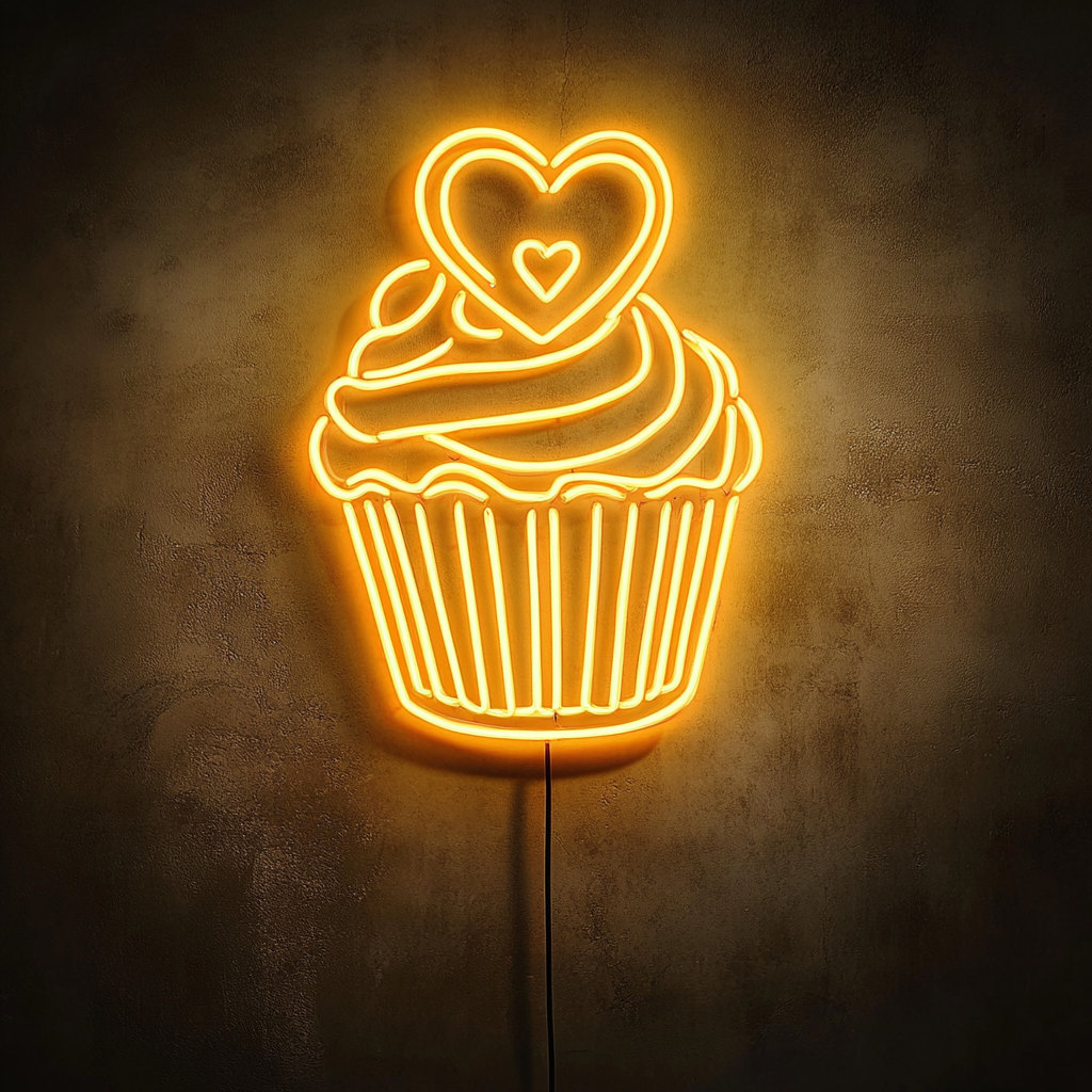 Cupcake Heart - Yellow Neon Sign, 18 Inches