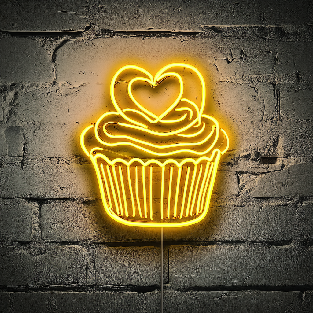 Cupcake Heart - Yellow Neon Sign, 18 Inches