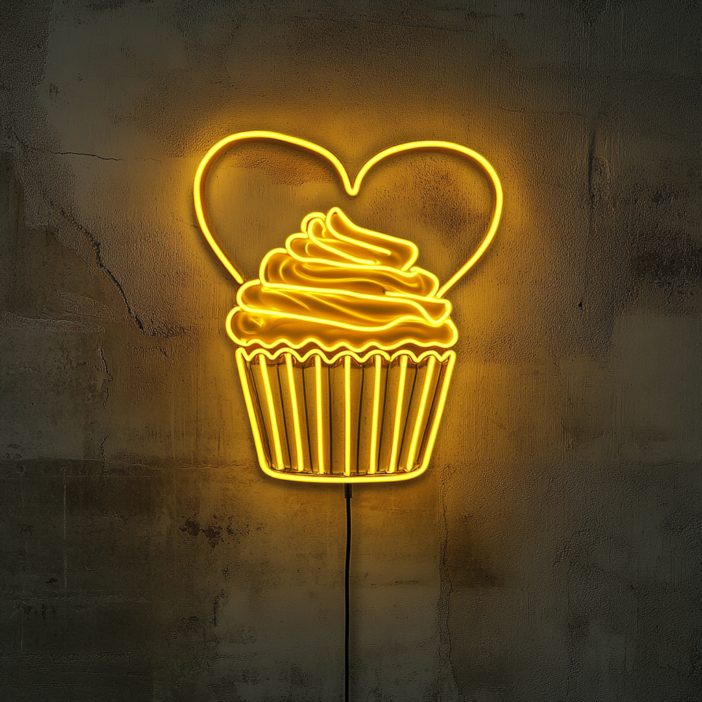 Cupcake Heart - Yellow Neon Sign, 24 Inches