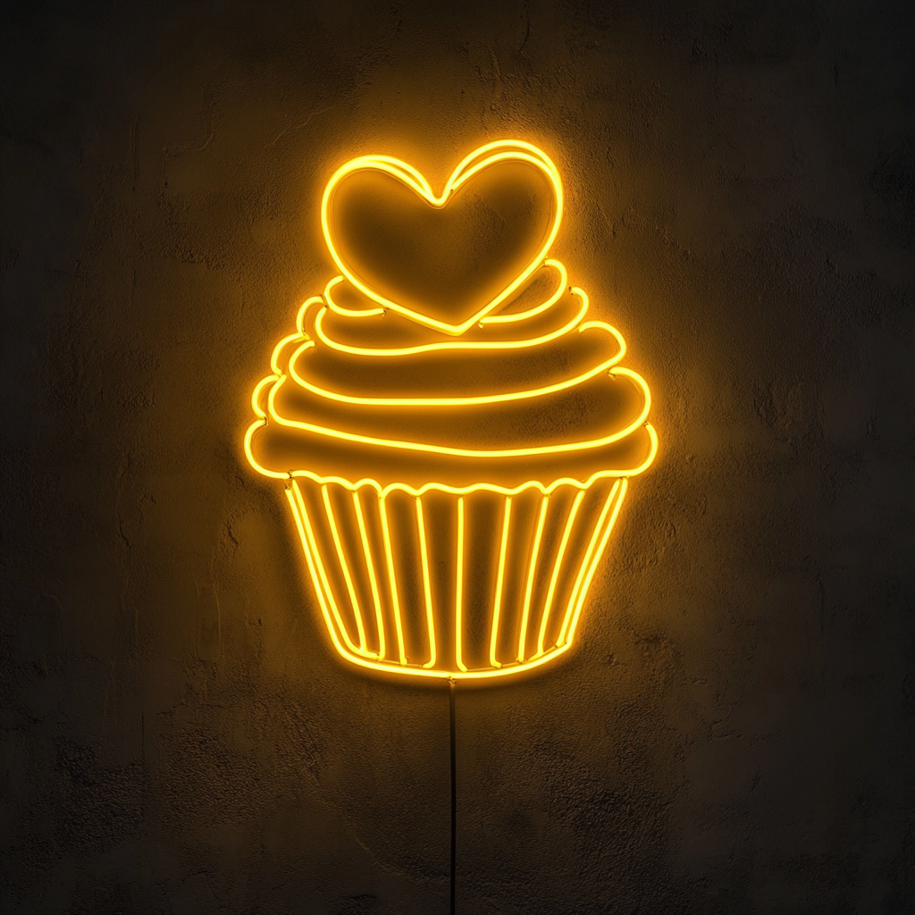 Cupcake Heart - Yellow Neon Sign, 18 Inches