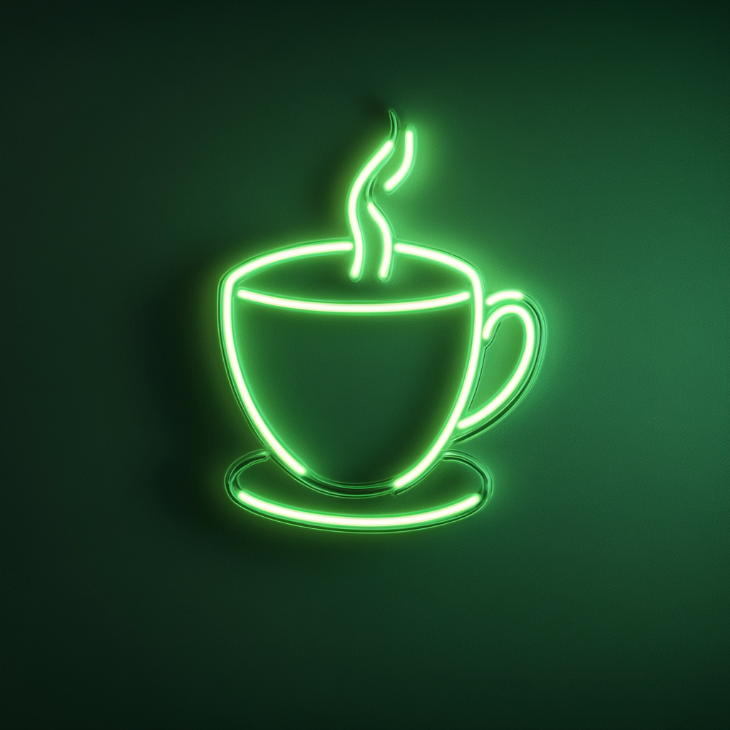 Cup of Black Coffee - Green Neon Sign, 24 Inches