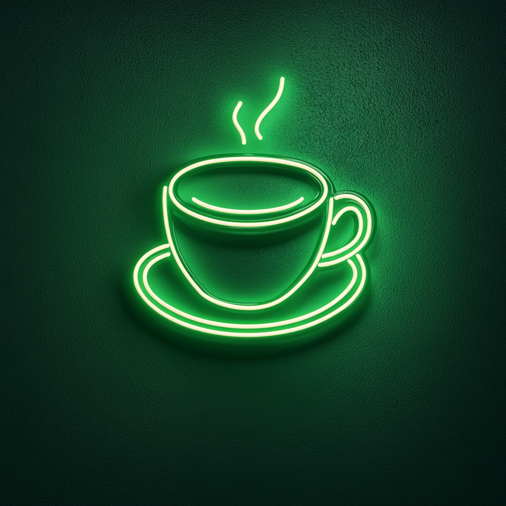 Cup of Espresso with Saucer - Green Neon Sign, 24 Inches