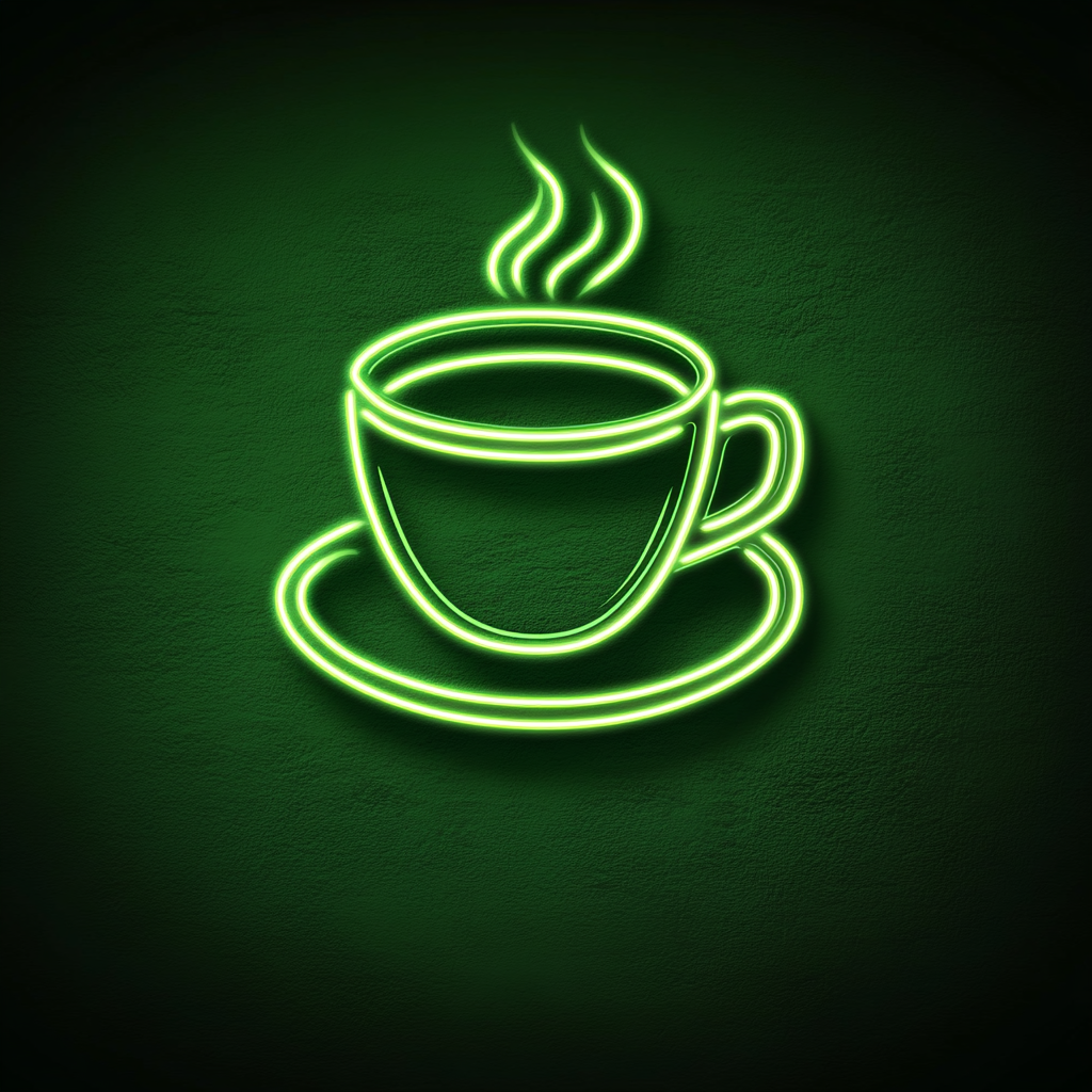 Cup of Espresso with Saucer - Green Neon Sign, 24 Inches