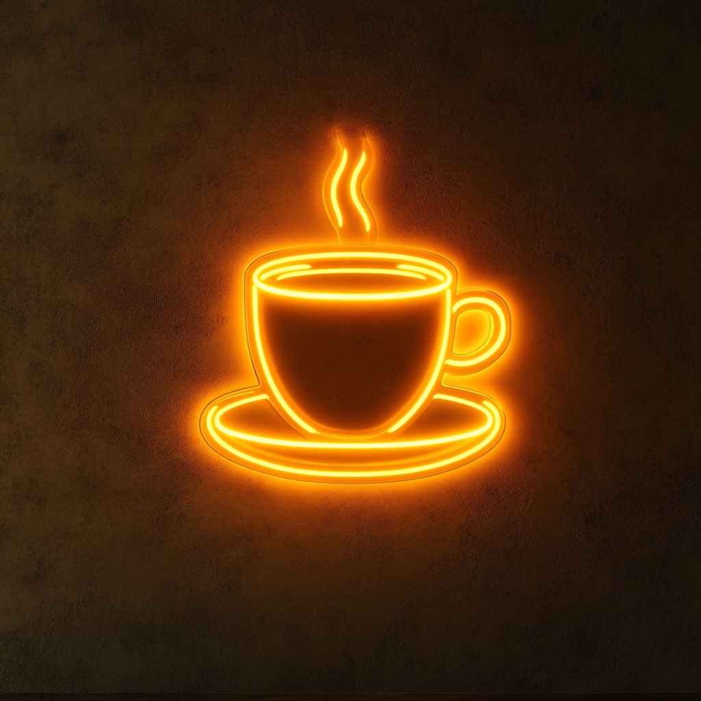 Cup of Espresso with Saucer - Yellow Neon Sign, 24 Inches