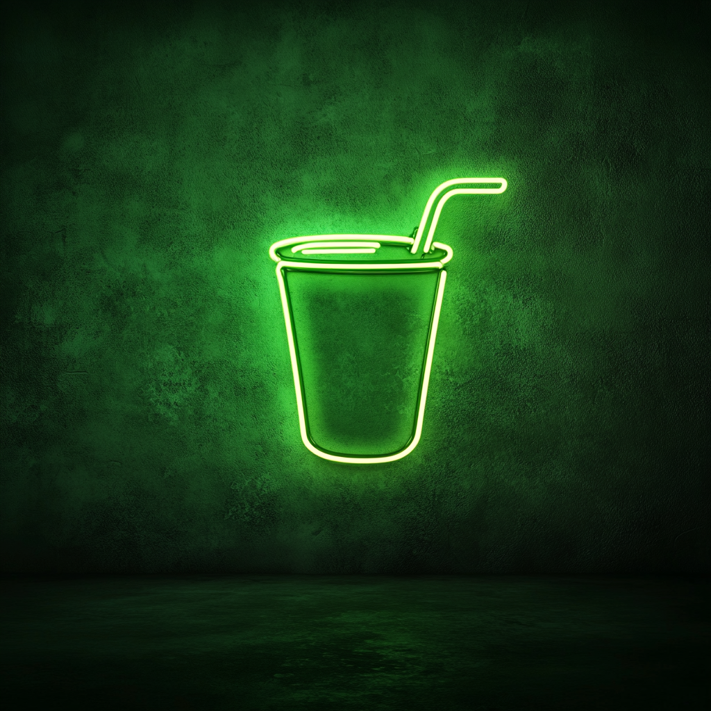 Cup of Iced Tea - Green Neon Sign, 24 Inches