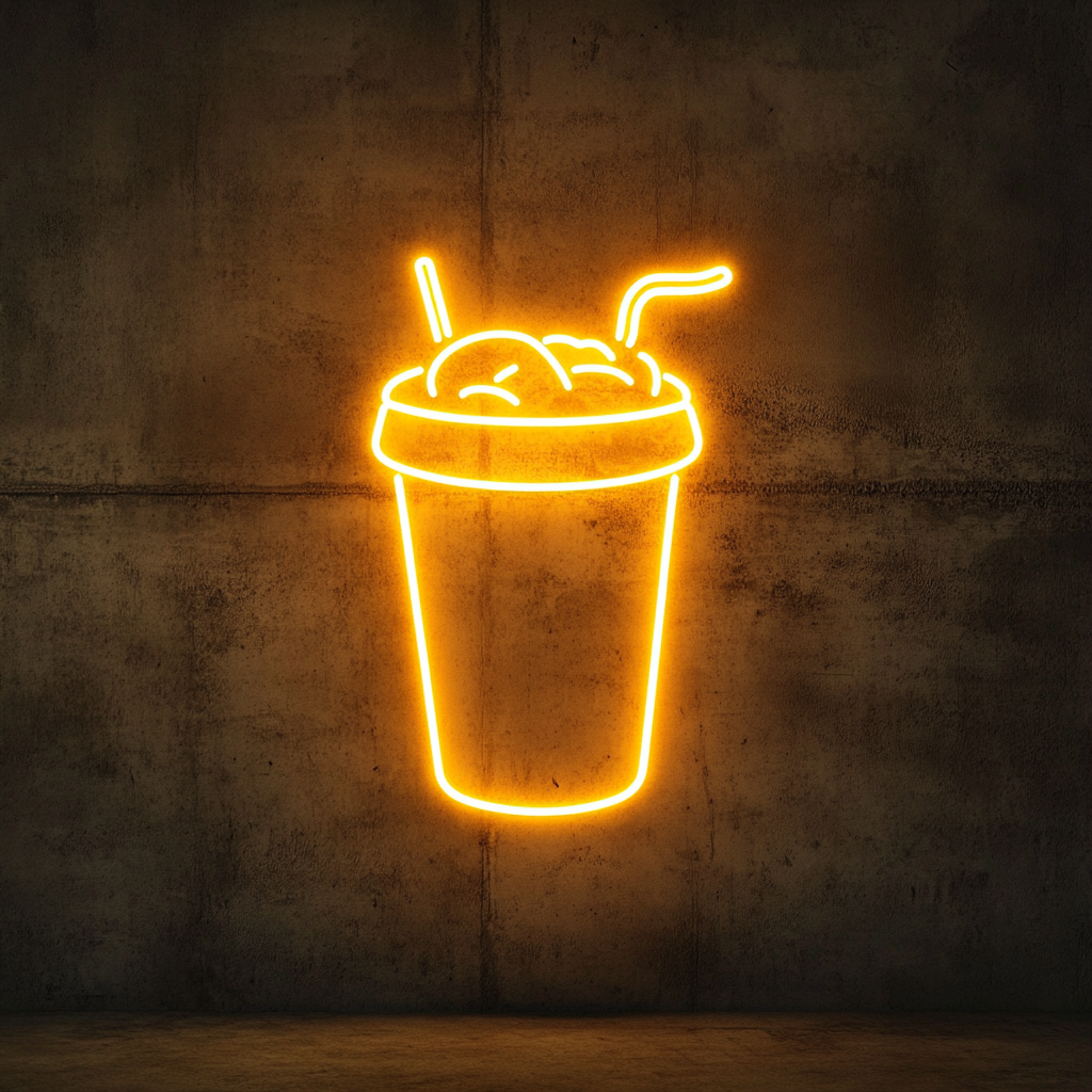Cup of Iced Tea - Yellow Neon Sign, 24 Inches