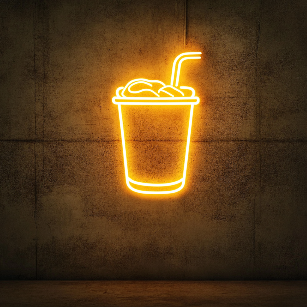 Cup of Iced Tea - Yellow Neon Sign, 24 Inches