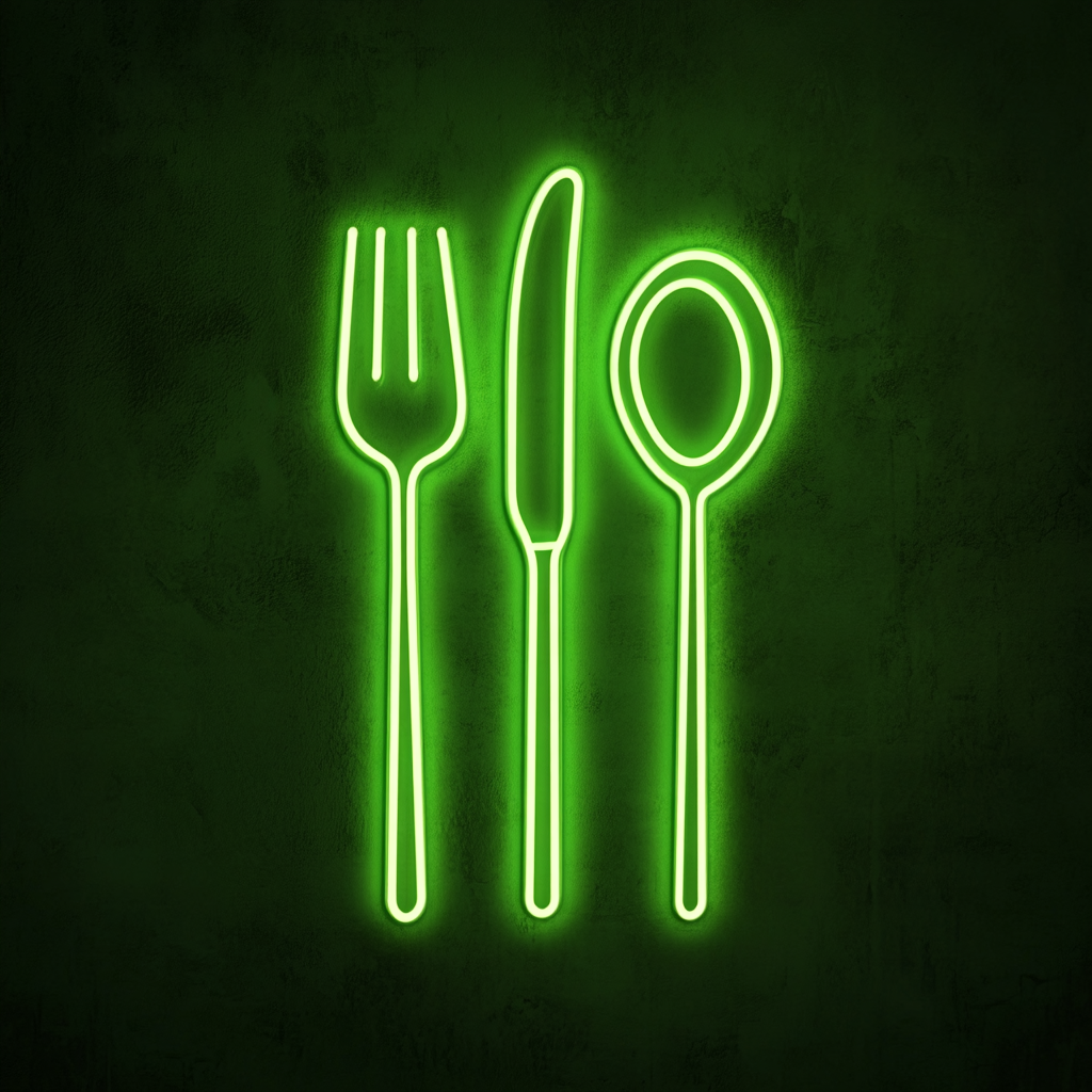 Cutlery (Fork, Knife, Spoon Set) - Green Neon Sign, 18 Inches