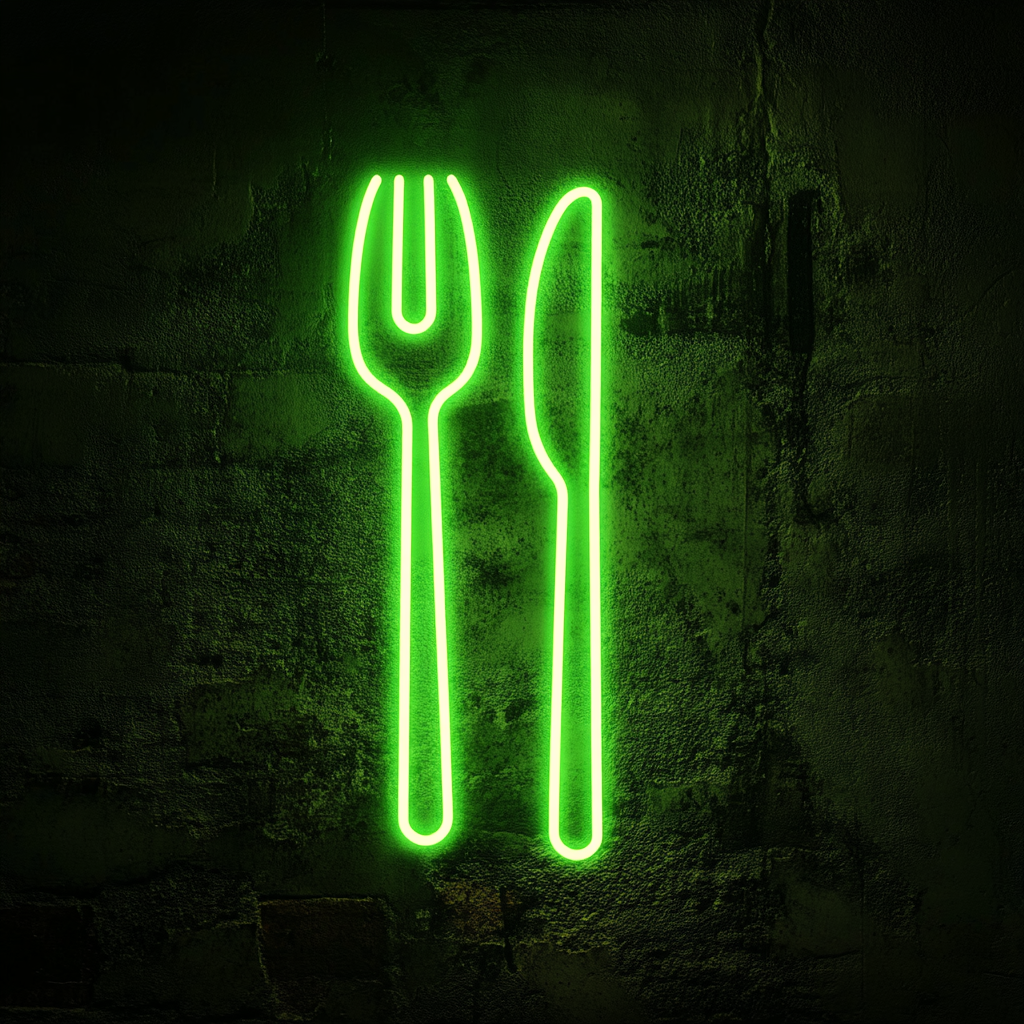 Cutlery (Fork, Knife, Spoon Set) - Green Neon Sign, 24 Inches