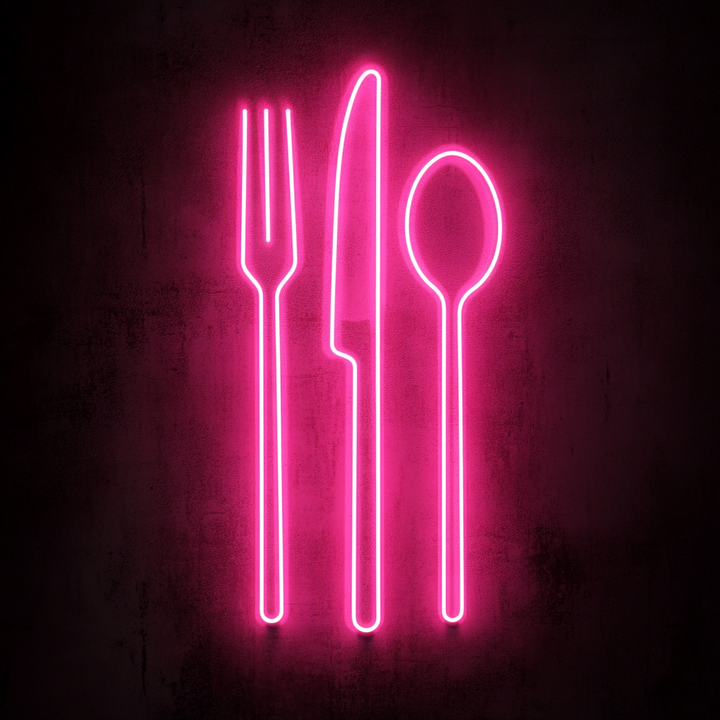 Cutlery (Fork, Knife, Spoon Set) - Pink Neon Sign, 18 Inches