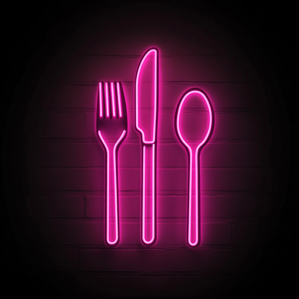 Cutlery (Fork, Knife, Spoon Set) - Pink Neon Sign, 18 Inches
