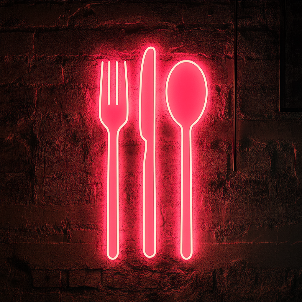 Cutlery (Fork, Knife, Spoon Set) - Pink Neon Sign, 18 Inches