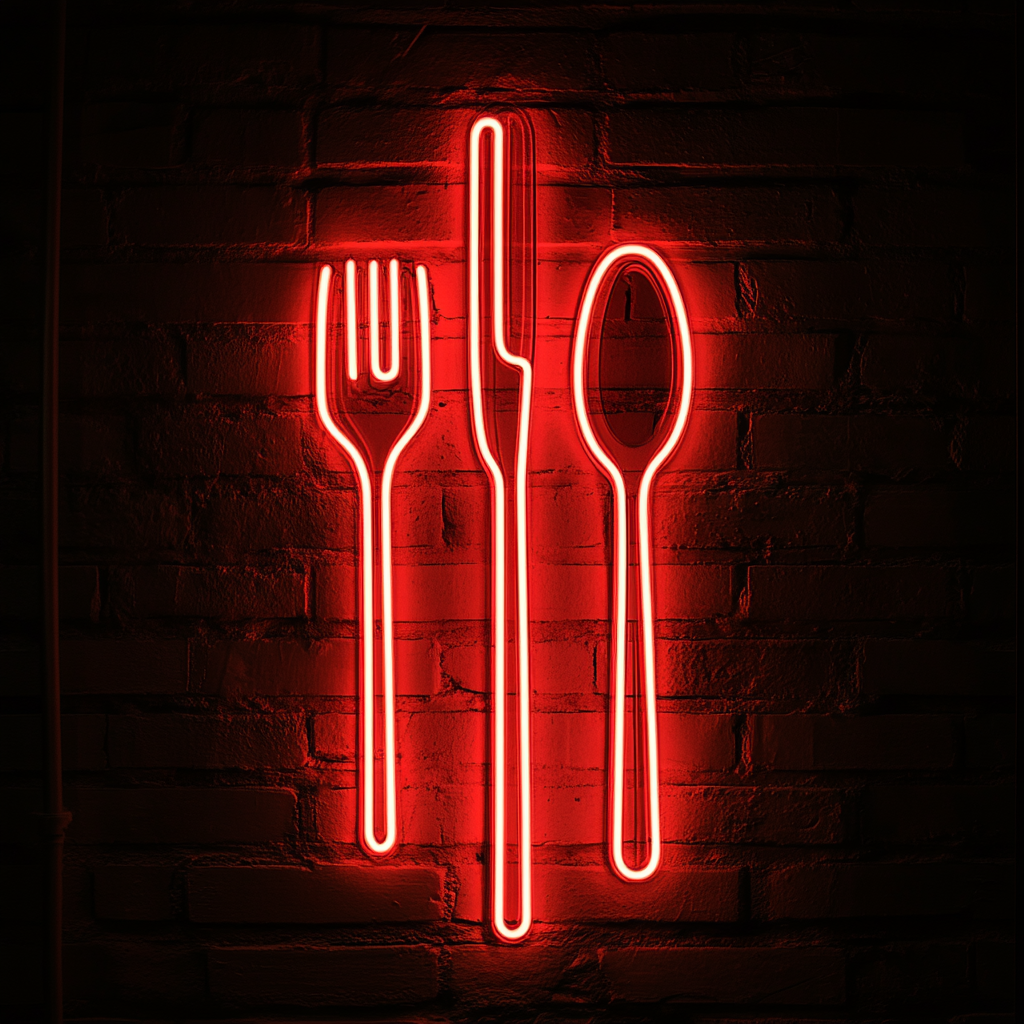 Cutlery (Fork, Knife, Spoon Set) - Red Neon Sign, 24 Inches