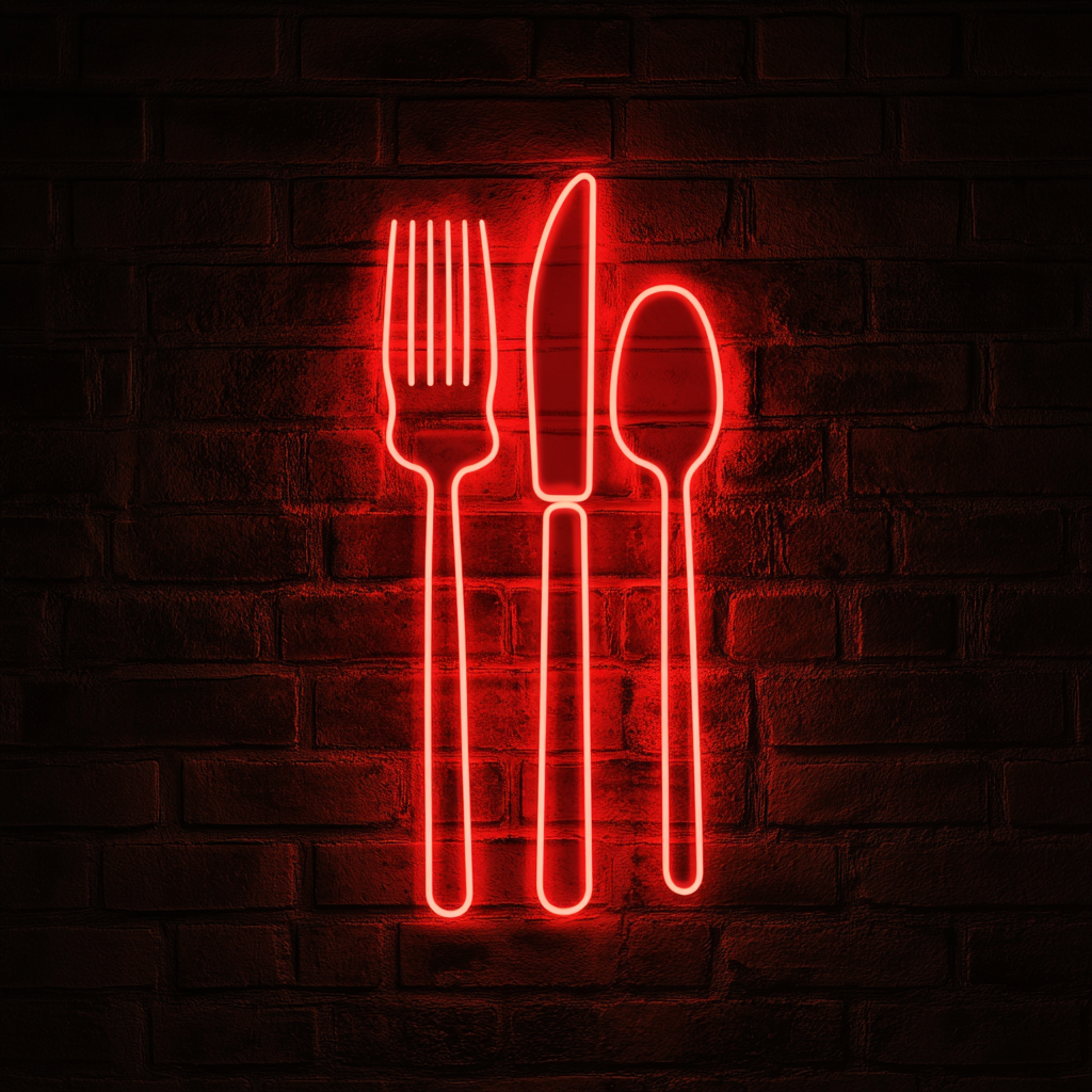 Cutlery (Fork, Knife, Spoon Set) - Red Neon Sign, 18 Inches
