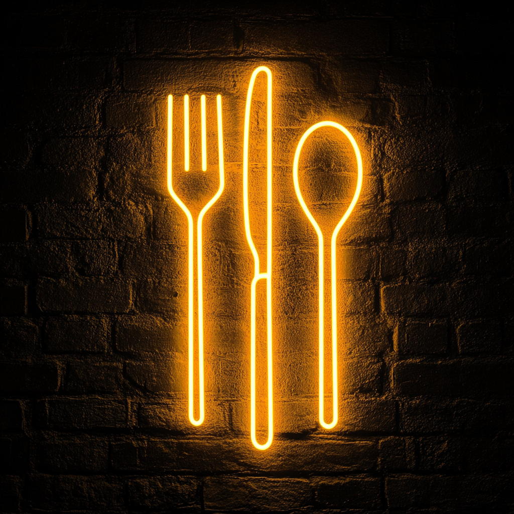 Cutlery (Fork, Knife, Spoon Set) - Yellow Neon Sign, 18 Inches
