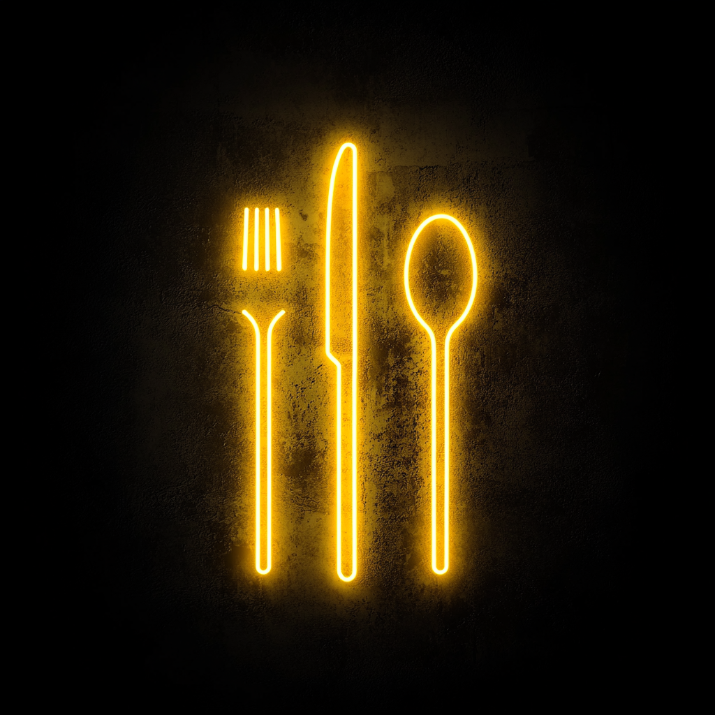 Cutlery (Fork, Knife, Spoon Set) - Yellow Neon Sign, 24 Inches
