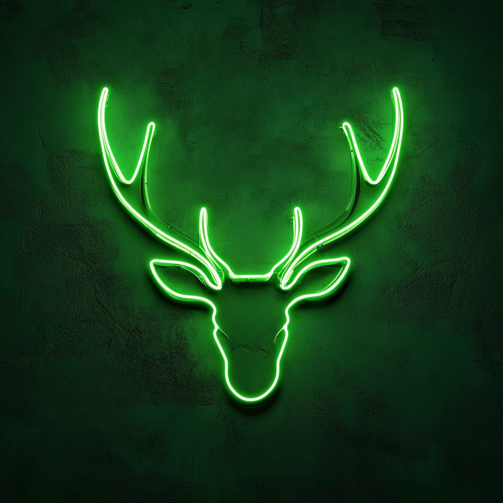 Deer Antlers - Green Neon Sign, 24 Inches