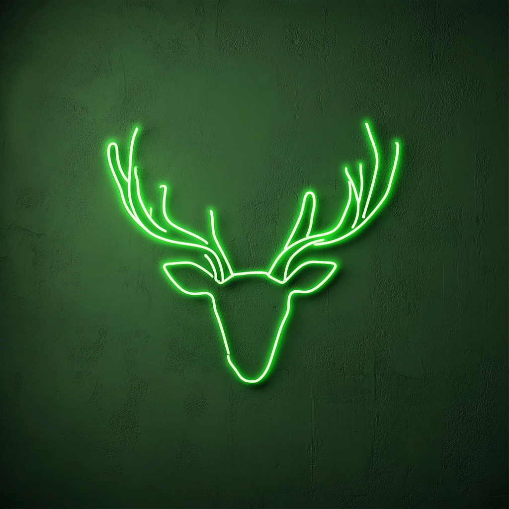 Deer Antlers - Green Neon Sign, 18 Inches