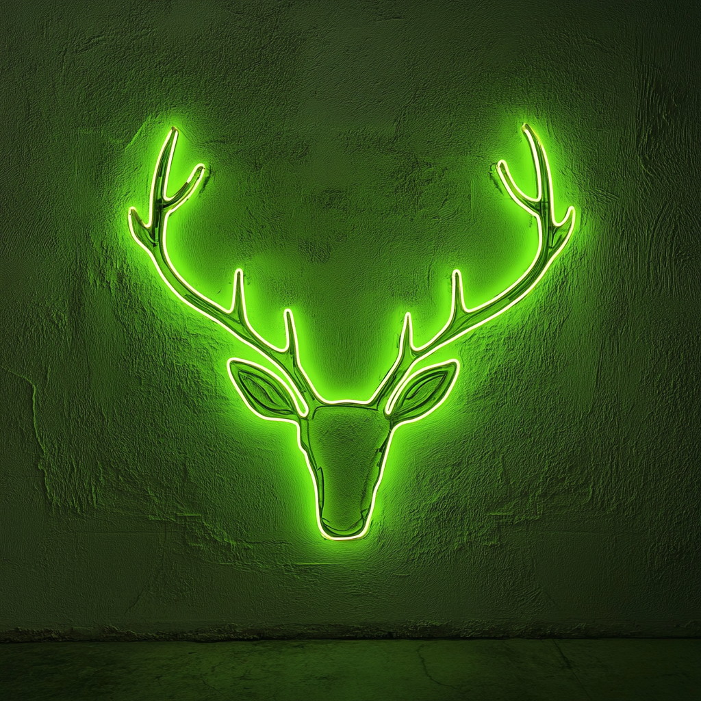Deer Antlers - Green Neon Sign, 24 Inches