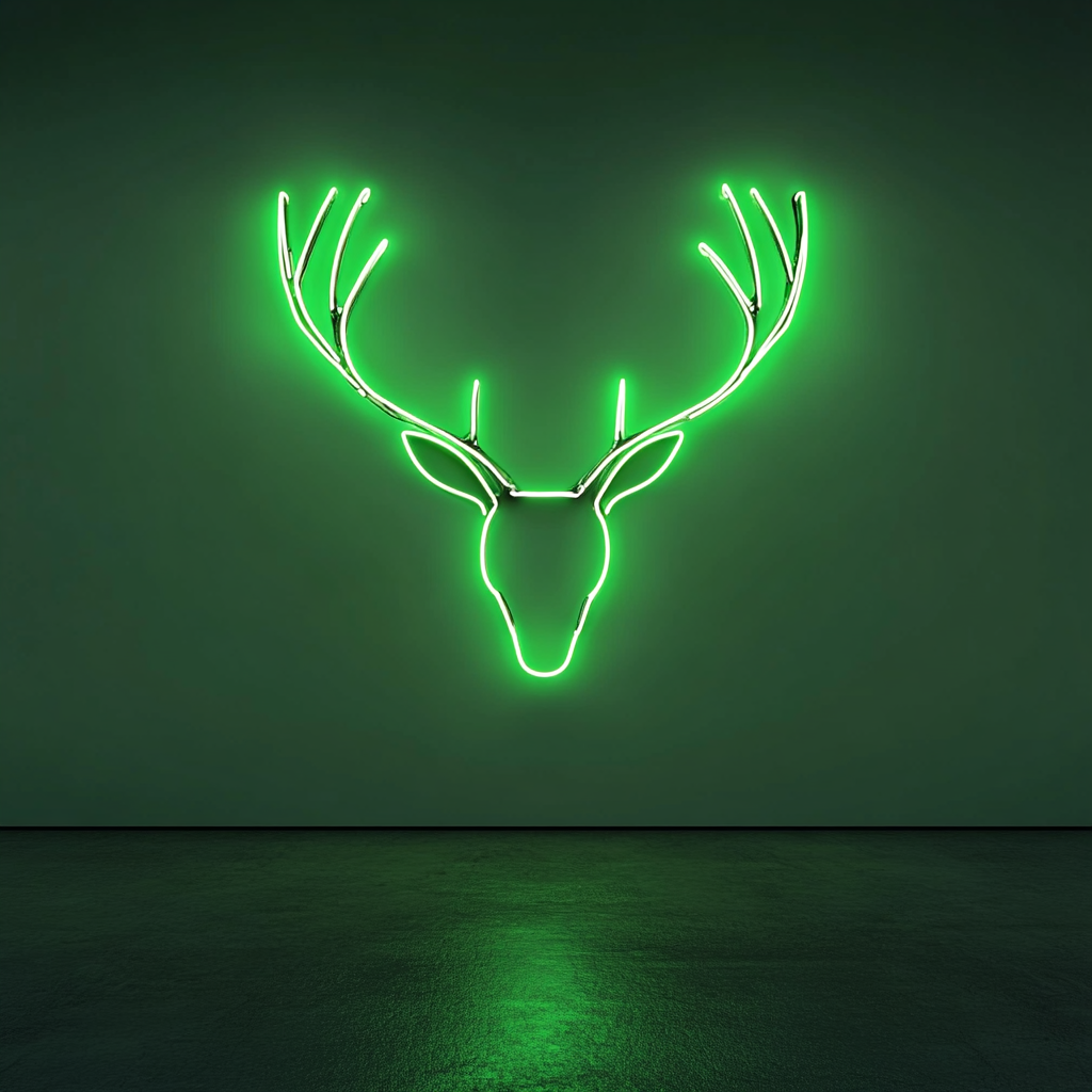 Deer Antlers - Green Neon Sign, 18 Inches