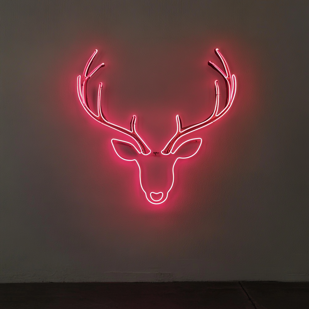 Deer Antlers - Pink Neon Sign, 24 Inches
