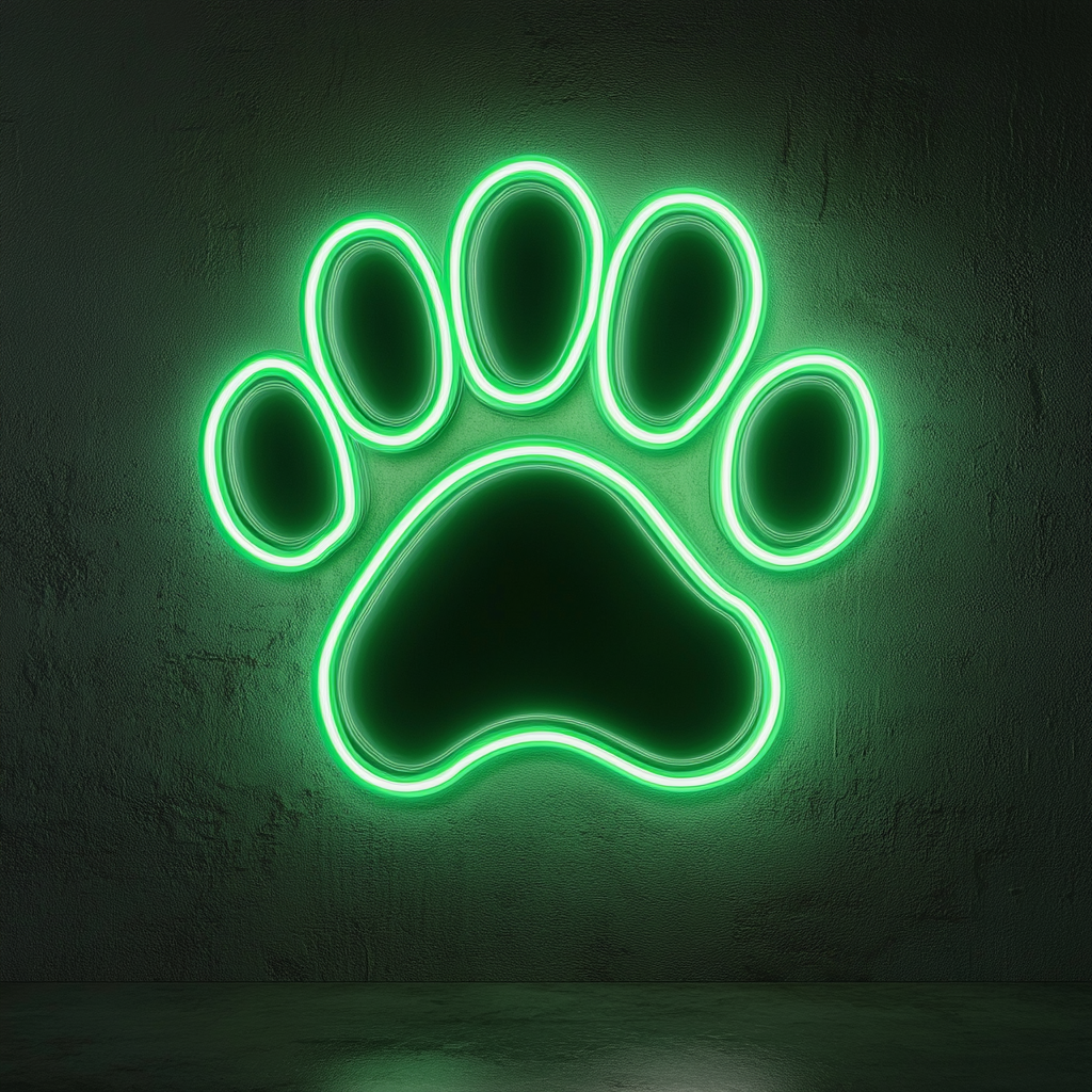 Dog Paw Print - Green Neon Sign, 18 Inches