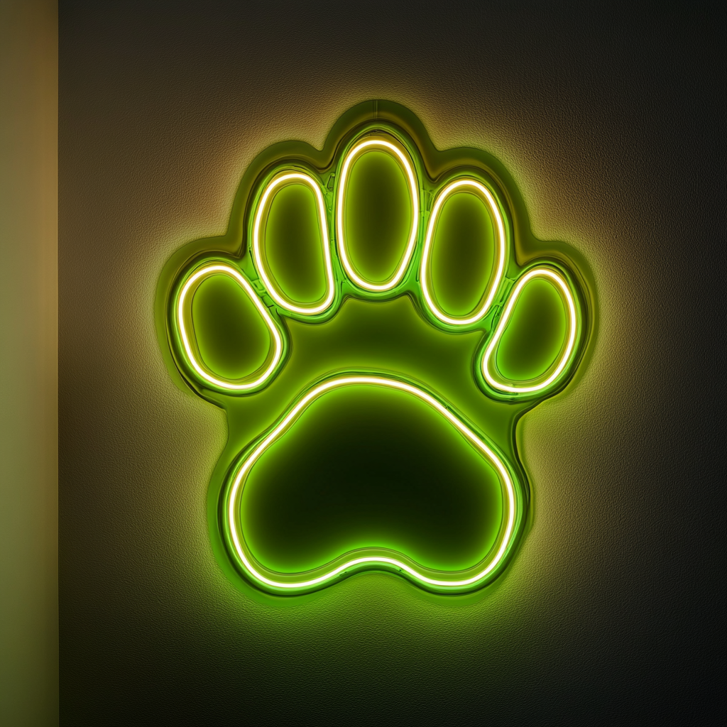 Dog Paw Print - Green Neon Sign, 24 Inches