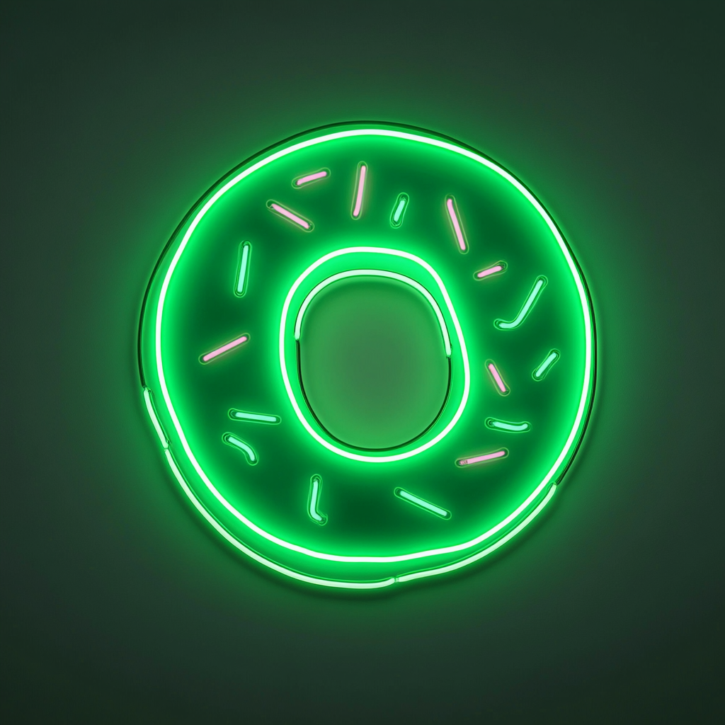 Doughnut with Sprinkles and Bite - Green Neon Sign, 24 Inches