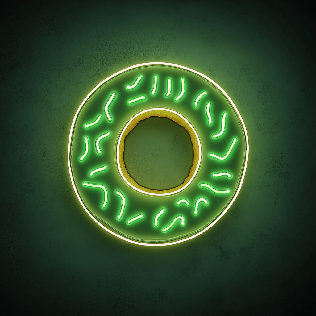Doughnut with Sprinkles and Bite - Green Neon Sign, 24 Inches