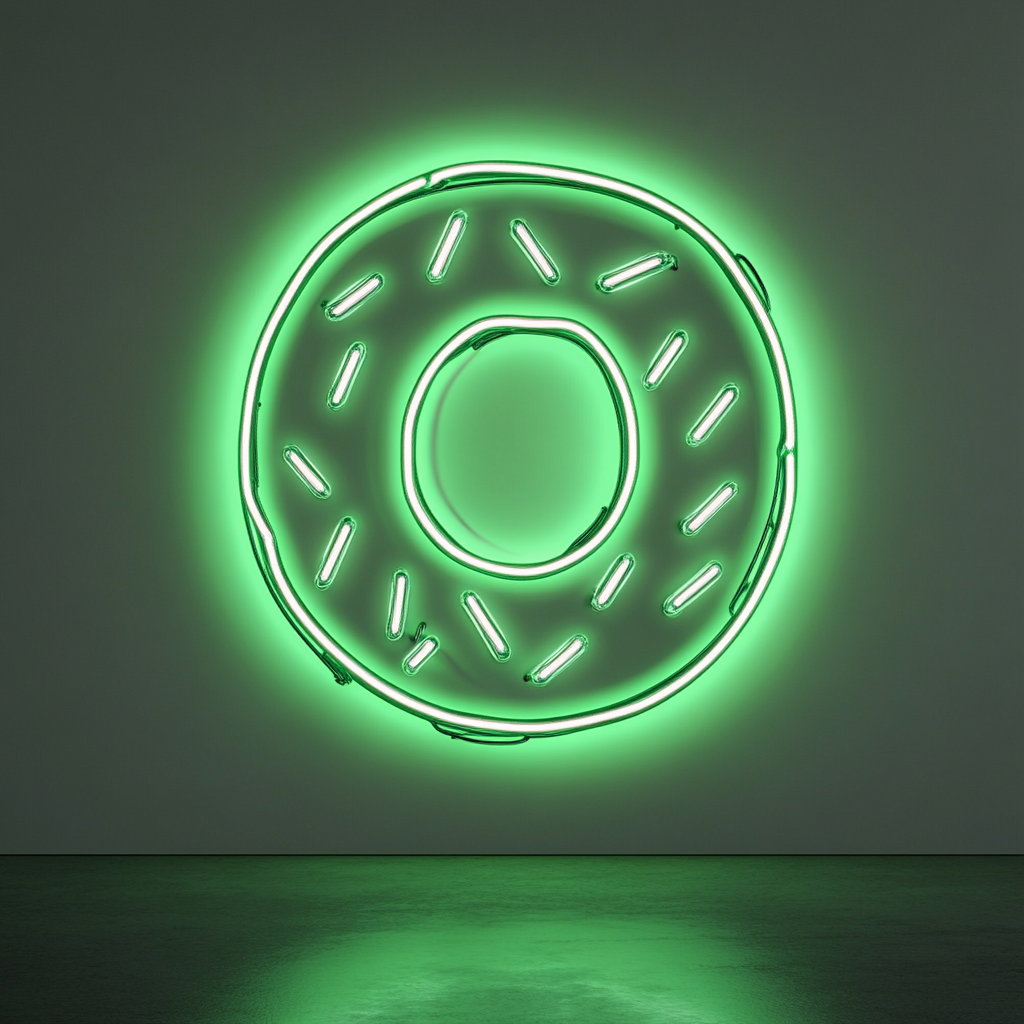 Doughnut with Sprinkles and Bite - Green Neon Sign, 24 Inches