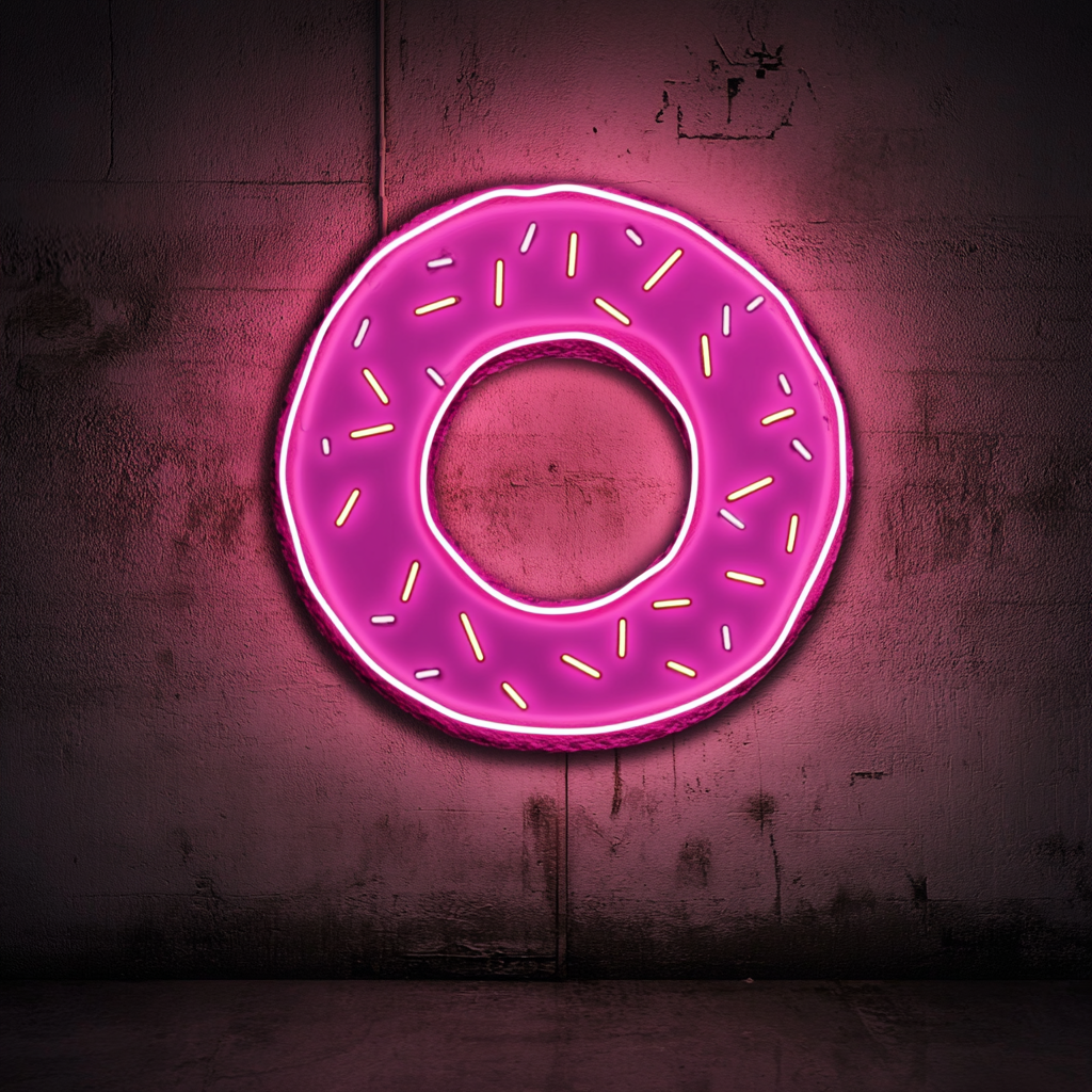Doughnut with Sprinkles and Bite - Pink Neon Sign, 18 Inches