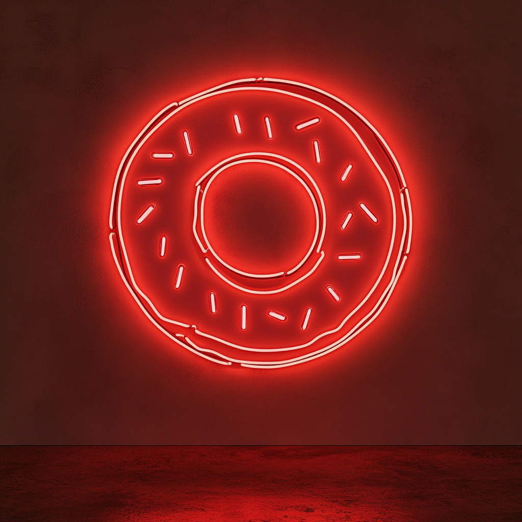 Doughnut with Sprinkles and Bite - Red Neon Sign, 18 Inches