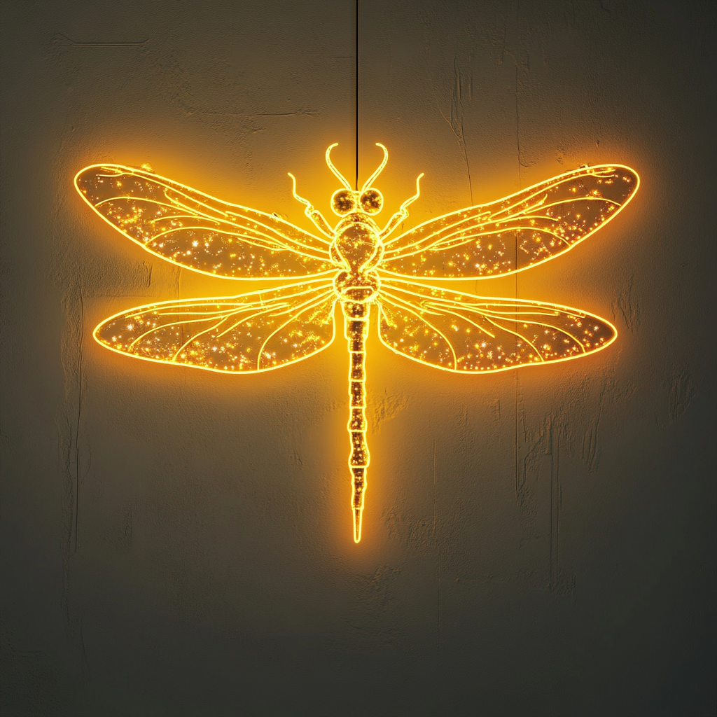 Dragonfly with Sparkles - Yellow Neon Sign, 18 Inches