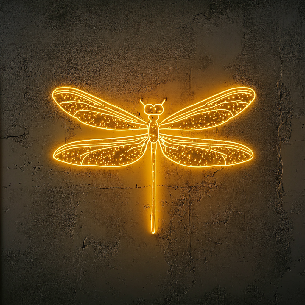 Dragonfly with Sparkles - Yellow Neon Sign, 24 Inches