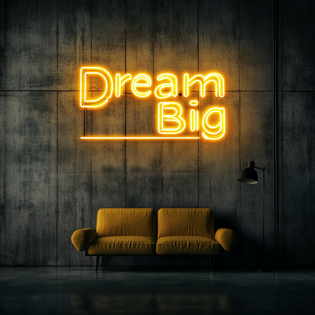 Dream Big - Yellow Neon Sign, 18 Inches
