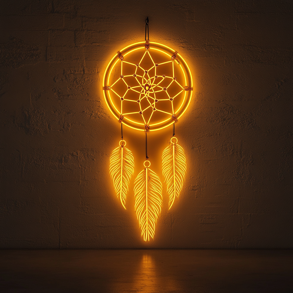 Dreamcatcher - Yellow Neon Sign, 18 Inches