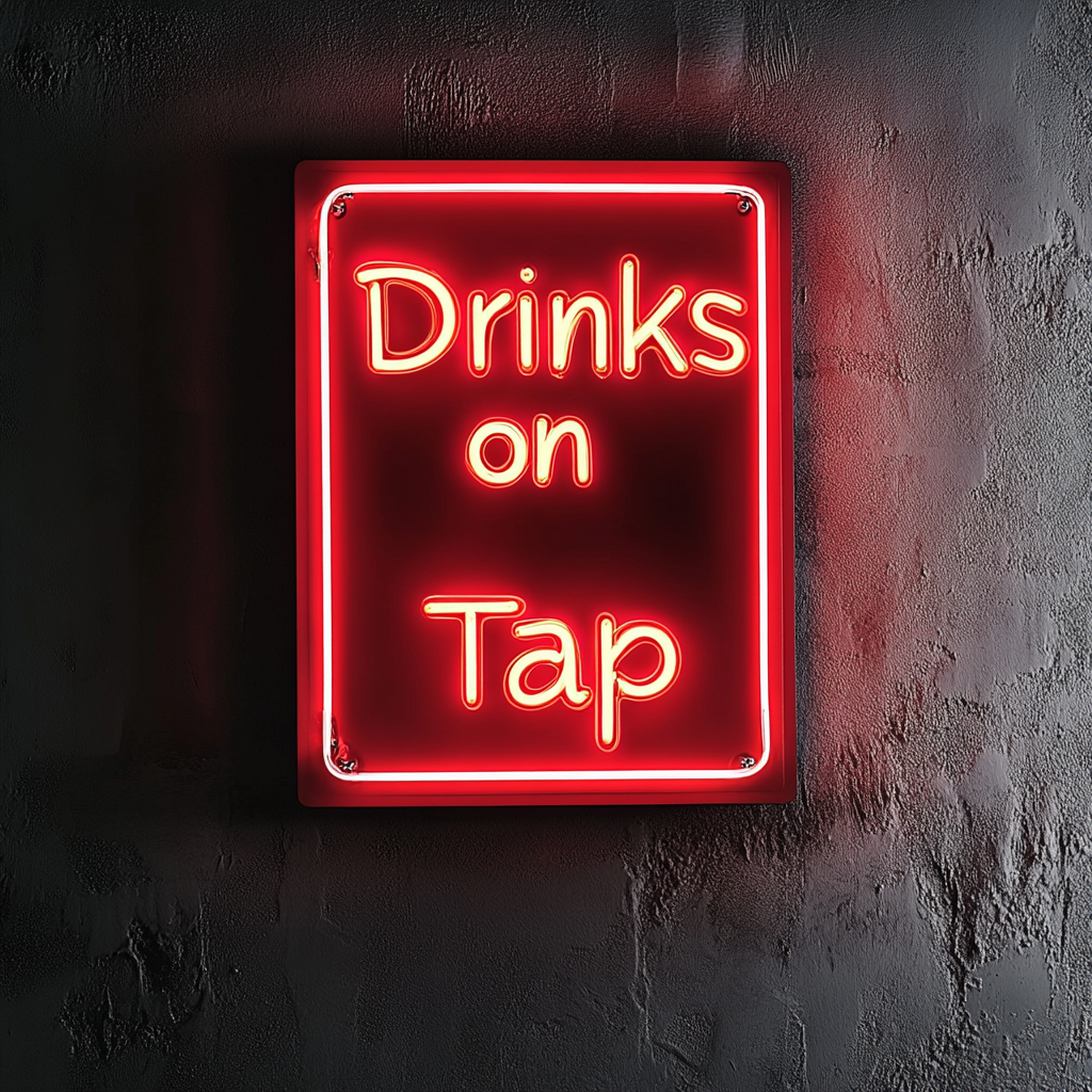 "Drinks on Tap" - Red Neon Sign, 24 Inches