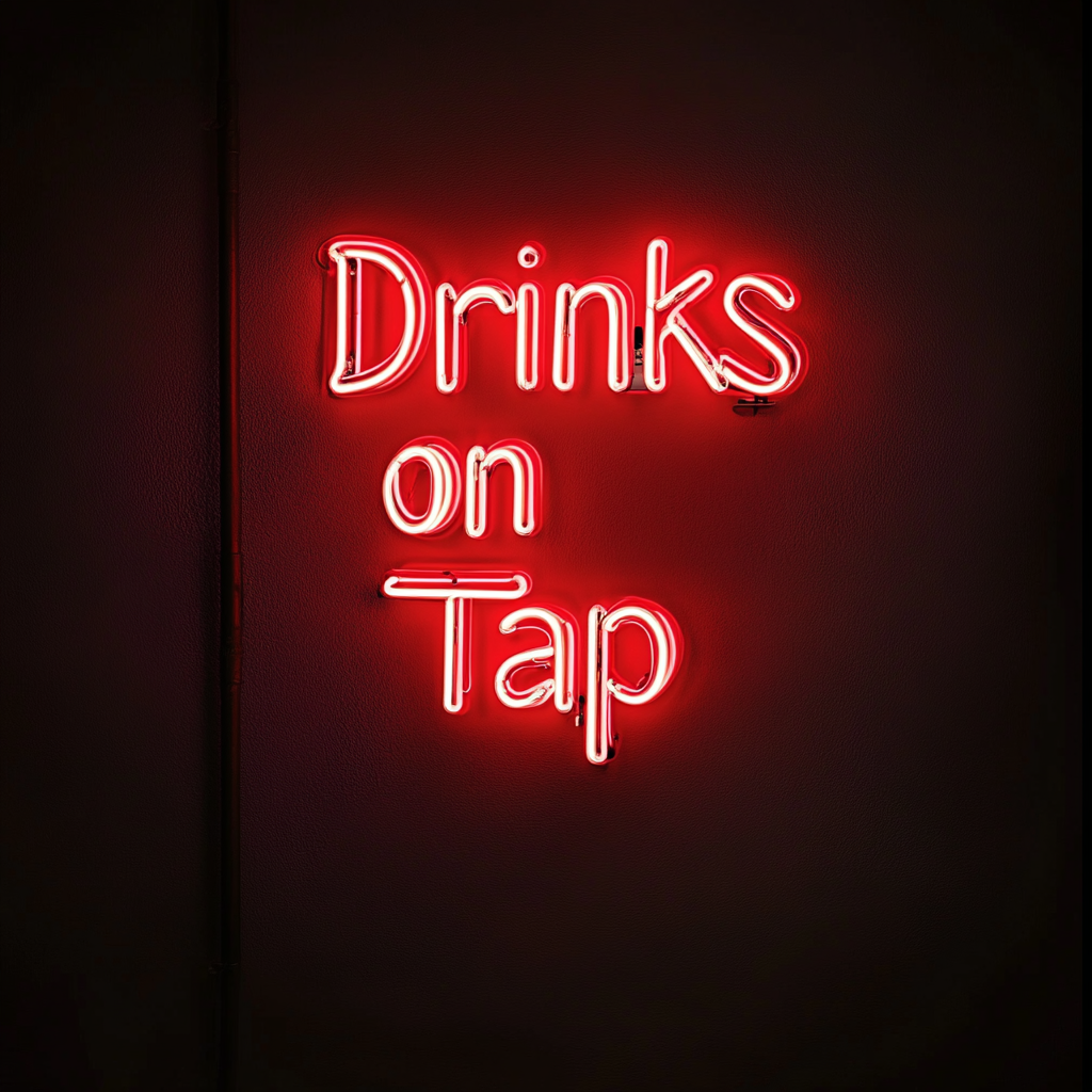 "Drinks on Tap" - Red Neon Sign, 24 Inches