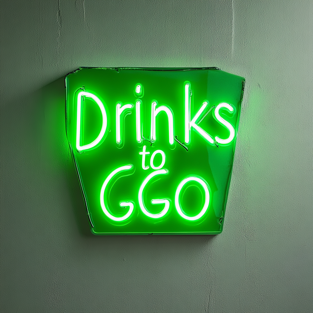 "Drinks to Go" - Green Neon Sign, 24 Inches