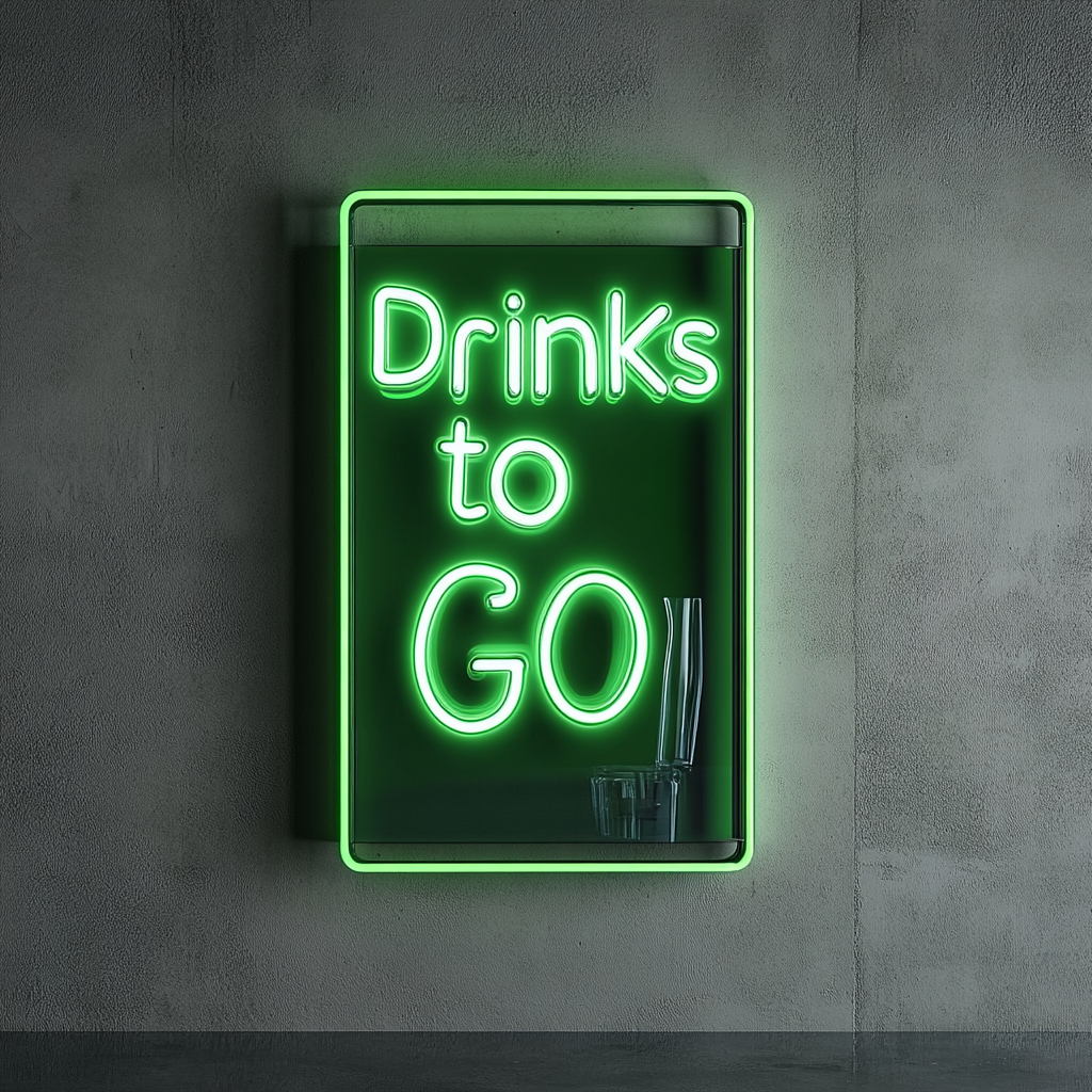 "Drinks to Go" - Green Neon Sign, 24 Inches