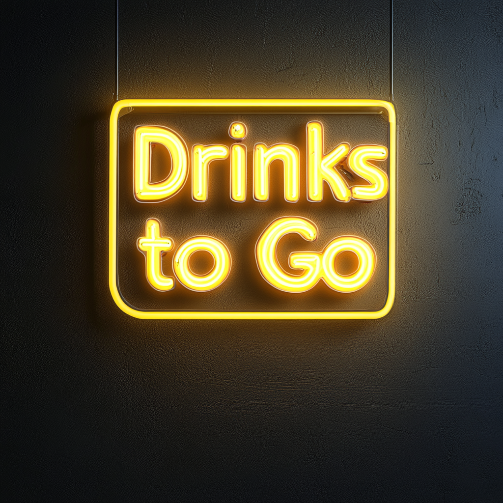 "Drinks to Go" - Yellow Neon Sign, 24 Inches