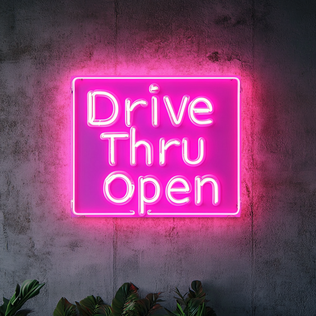 Drive Thru Open - Pink Neon Sign, 24 Inches