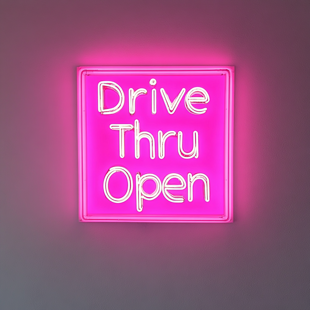 Drive Thru Open - Pink Neon Sign, 24 Inches