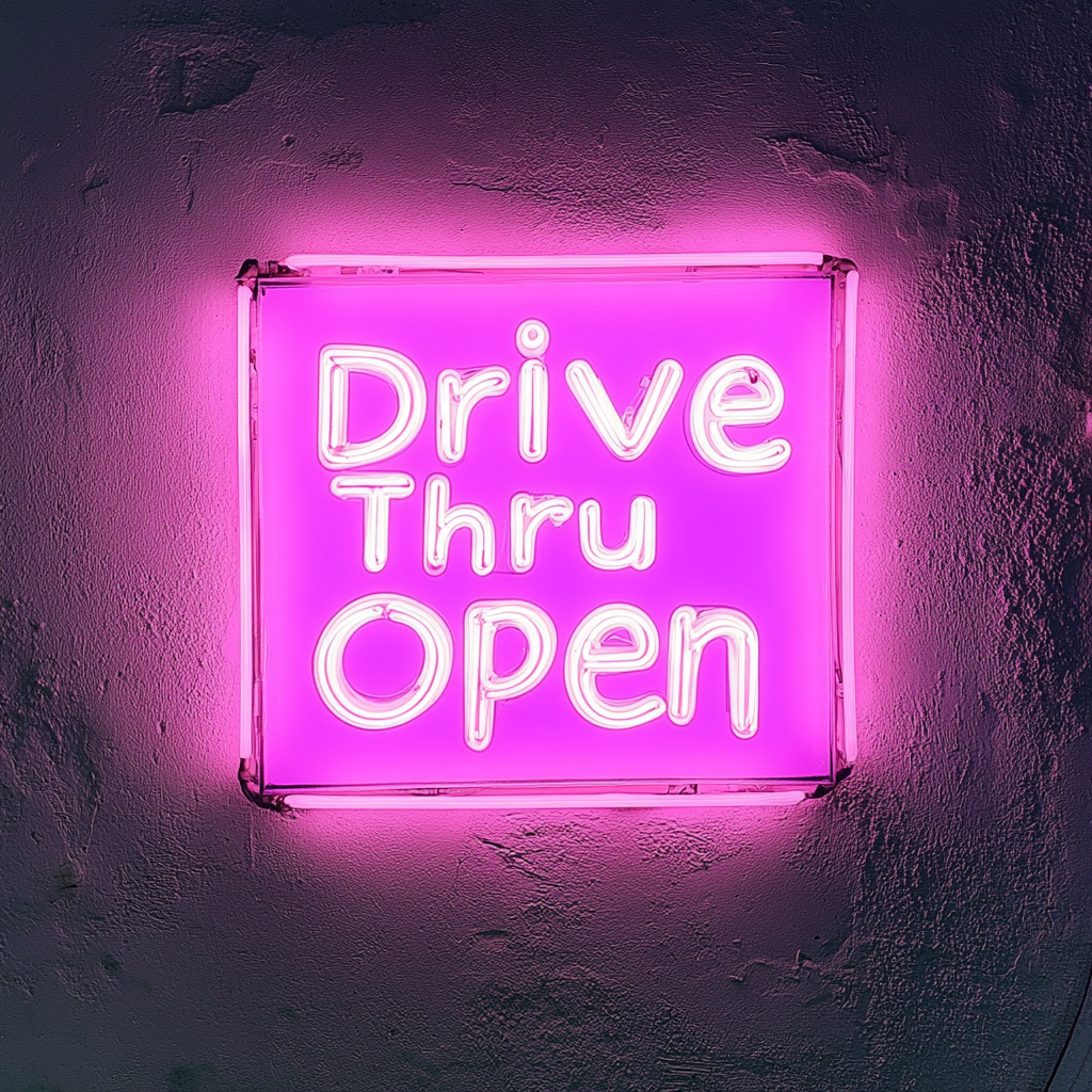 Drive Thru Open - Pink Neon Sign, 18 Inches