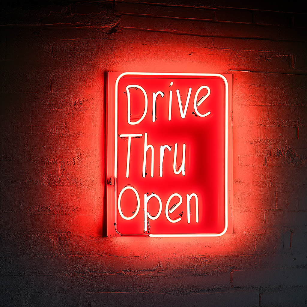 Drive Thru Open - Red Neon Sign, 24 Inches